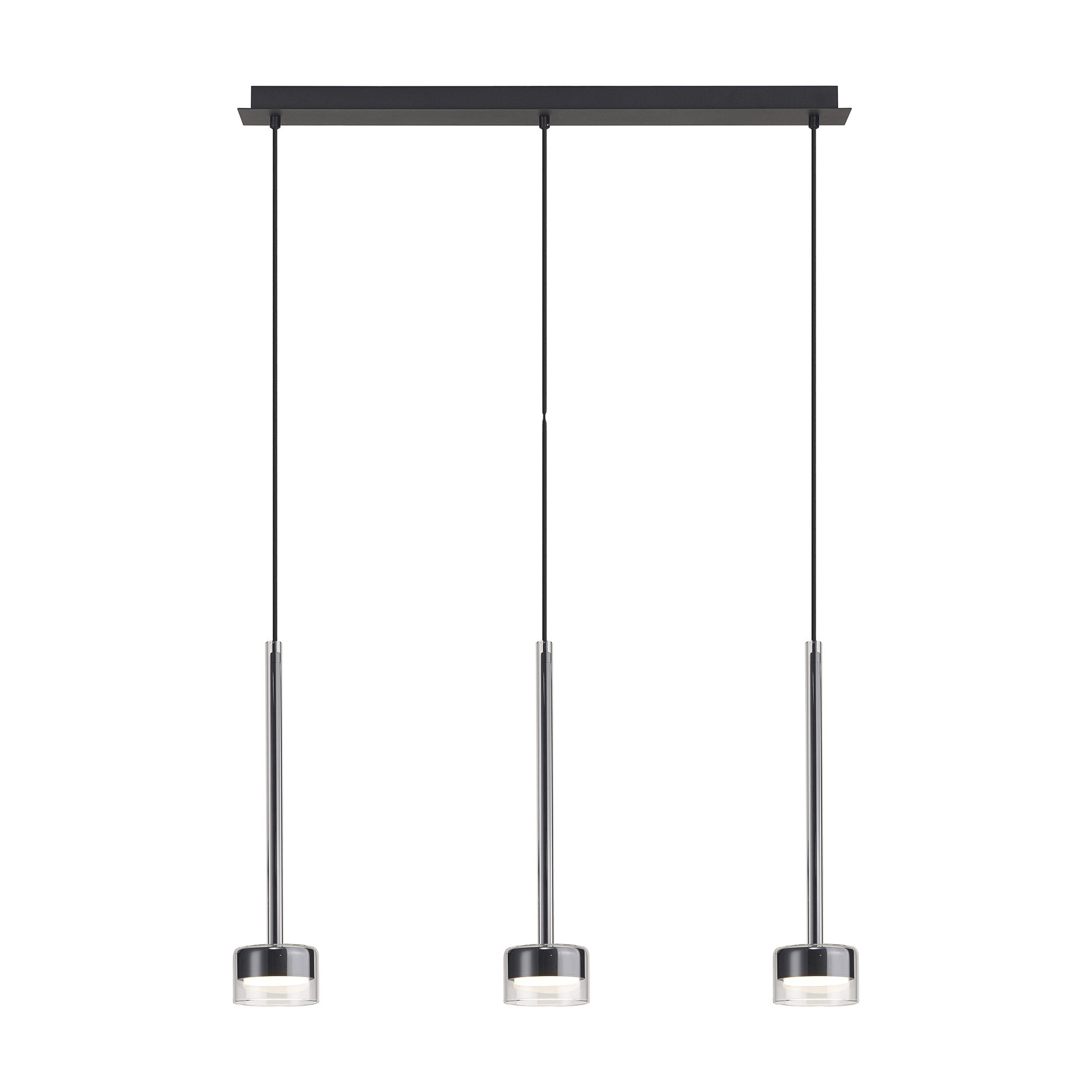 M7882/4000K  Tonic Linear Pendant 3 Light 4000K Chrome/Black/Clear Glass